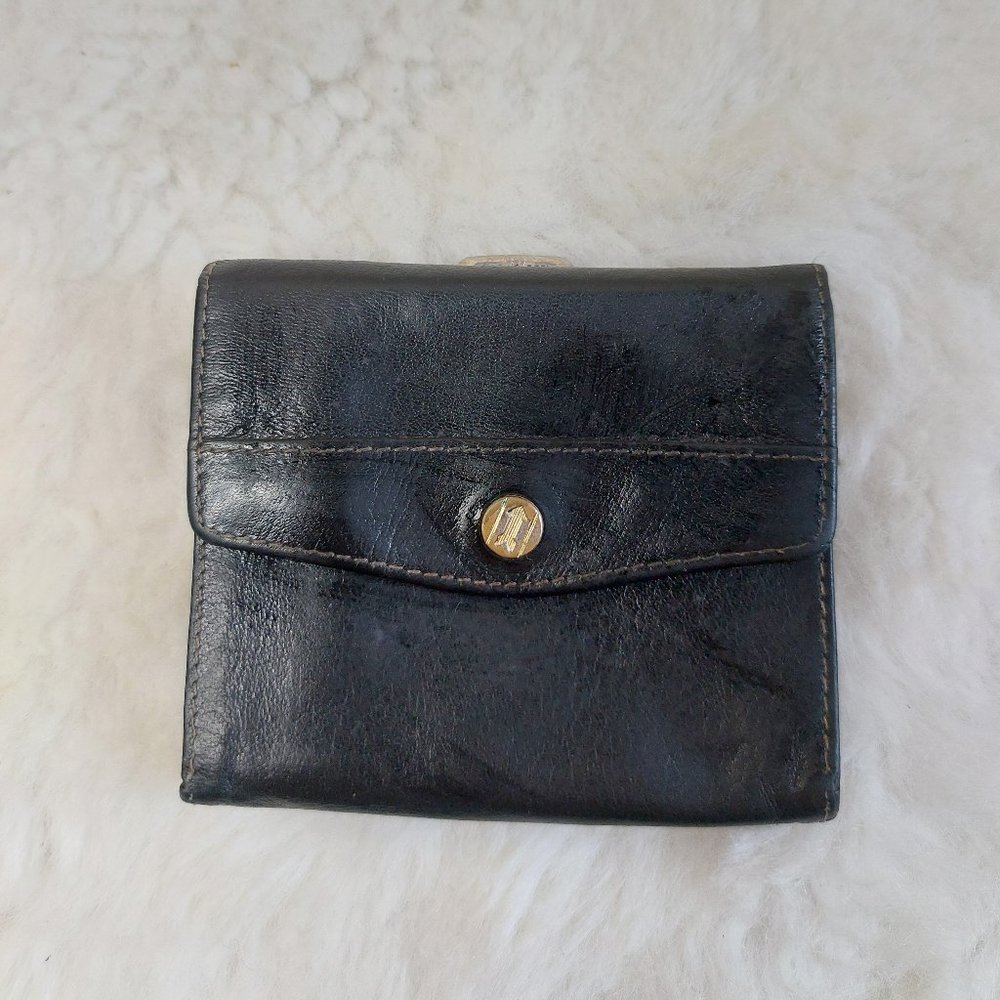 Vintage Gold Pfeil Unisex Black Leather Clutch Short Wallet